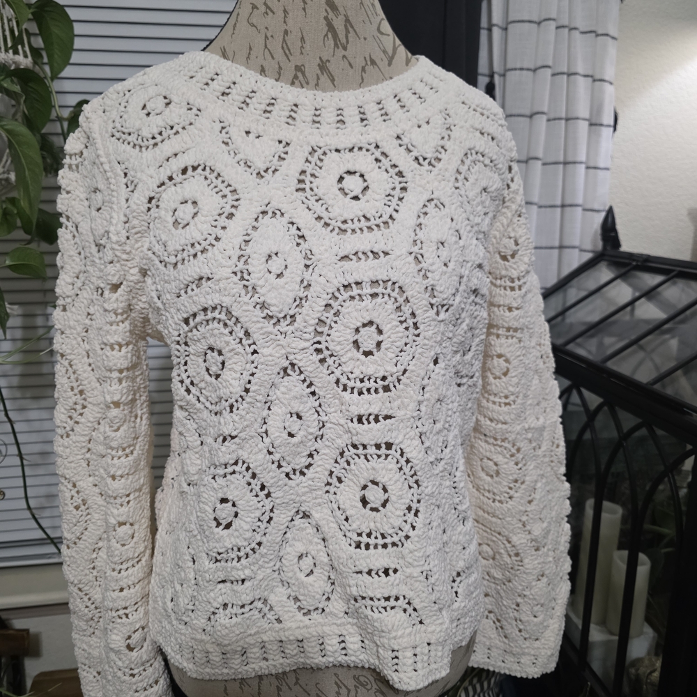 POL Cream Crochet Chanelle Knit Sweater Top